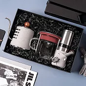 【PO:Selected】丹麥手沖咖啡三件禮盒組(咖啡壺-灰/玻璃杯350ml-黑紅/咖啡磨2.0)