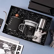 【PO:Selected】丹麥手沖咖啡三件禮盒組(咖啡壺-黑/玻璃杯350ml-黑灰/咖啡磨2.0)