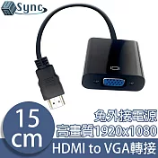 UniSync HDMI公轉VGA母高畫質1080P鍍金轉接器 黑/15CM