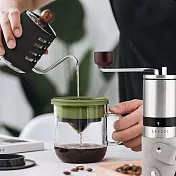 【PO:Selected】丹麥手沖咖啡三件組(咖啡壺-黑/玻璃杯350ml-黑綠/咖啡磨2.0)