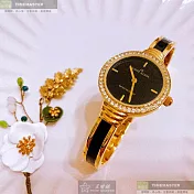 ANNE KLEIN安妮克萊恩精品錶,編號：AN00514,28mm圓形金色精鋼錶殼黑色錶盤精鋼黑金色錶帶