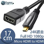UniSync Micro HDMI公轉HDMI母高畫質鍍金頭影音延長線 17CM