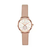 MICHAEL KORS 時尚晶鑽皮革腕錶-粉膚色