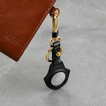 【OMC】AirTag 牛皮皮革保護套/鑰匙圈(黑色)- 全開孔