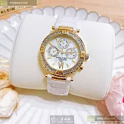 ANNE KLEIN安妮克萊恩精品錶,編號：AN00574,34mm圓形白陶瓷錶殼白色錶盤陶瓷白錶帶
