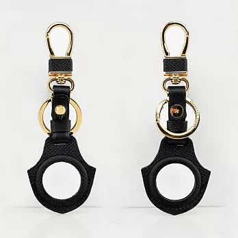 【OMC】AirTag 牛皮皮革全開孔保護套/鑰匙圈(共8色)- 黑色
