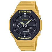 【CASIO】G-SHOCK 八角雙層錶圈亮眼配色雙顯錶-黃X黑(GA-2110SU-9A)