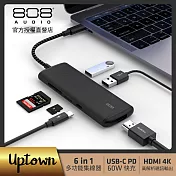 【808 Audio】Uptown TypeC HUB六合一轉接器(PD快充/HDMI/USB3.2/SD卡/MicroSD卡)