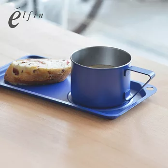 【日本高桑金屬】日製輕食刻杯盤2件組(輕鋁餐盤+18-8不銹鋼馬克杯)- 海軍藍
