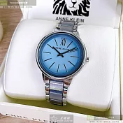 ANNE KLEIN安妮克萊恩精品錶,編號：AN00059,36mm圓形銀精鋼錶殼水藍色錶盤精鋼銀藍色錶帶