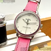 COACH蔻馳精品錶,編號：CH00042,36mm圓形銀精鋼錶殼白色錶盤真皮皮革粉紅錶帶