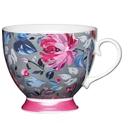 《KitchenCraft》高腳骨瓷馬克杯(花叢灰400ml) | 水杯 茶杯 咖啡杯