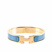 HERMES Clic H 玫瑰金釦琺瑯材質細版手環PM (藍灰色)