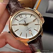 Giorgio Fedon 1919喬治飛登精品錶,編號：GF00028,46mm圓形玫瑰金精鋼錶殼銀白色錶盤真皮皮革咖啡色錶帶
