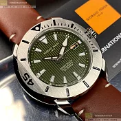 Giorgio Fedon 1919喬治飛登精品錶,編號：GF00032,46mm圓形銀精鋼錶殼墨綠色錶盤真皮皮革咖啡色錶帶
