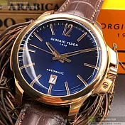 Giorgio Fedon 1919喬治飛登精品錶,編號：GF00035,46mm圓形玫瑰金精鋼錶殼寶藍色錶盤真皮皮革咖啡色錶帶