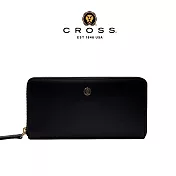 【CROSS】台灣總經銷 限量1折 頂級小牛皮拉鍊長皮夾 維納斯系列 全新專櫃展示品 (黑色 贈禮盒提袋)