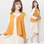 【Wonderland】輕盈焦點100%棉2件式居家休閒洋裝(2色) XL 米+黃