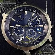 MASERATI瑪莎拉蒂精品錶,編號：R8871134002,44mm圓形銀精鋼錶殼寶藍色錶盤真皮皮革寶藍錶帶