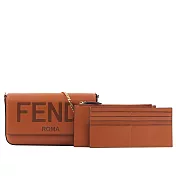 FENDI Logo 小牛皮皮夾式鏈帶WOC包 (焦糖色)