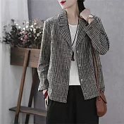 O-ni O-ni 新款薄款棉麻條紋顯瘦時尚西裝外套(21-202) M 灰咖色