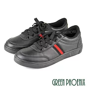 【GREEN PHOENIX】男 休閒鞋 素面 撞色 線條 綁帶 JP25.5 黑色