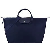 LONGCHAMP LE PLIAGE NÉO系列新款厚尼龍奔馬織紋寬背帶短把兩用旅行袋(特大) 深藍
