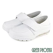 【GREEN PHOENIX】女 護士鞋 休閒鞋 素面 彈力 輕量 全真皮 兩穿 氣墊 JP23.5 白色