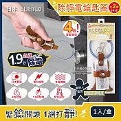 (2盒超值組)日本ELEBLO-頂級4倍強效條紋編織除靜電薑餅人造型皮革鑰匙圈-條紋天空藍1入/盒(1.9秒急速除靜電)