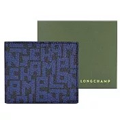 LONGCHAMP LE PLIAGE LGP系列滿版字母雙折短夾 黑X海軍藍