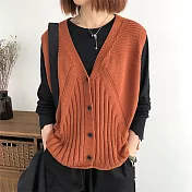 O-ni O-ni新款100純棉線針織寬鬆V領短款單排釦開衫背心 FREE 橘色