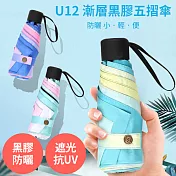 U12【漸層黑膠五摺傘】多色 晴雨兩用 黑膠 遮陽 手開傘 藍/粉