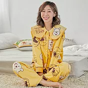 【Wonderland】蜂蜜小熊法蘭絨居家衣褲組 XL 黃色