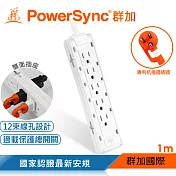 群加 PowerSync 1開10插雙面抗搖擺延長線/1M(2色) 白色