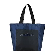 agnes b. 拼色尼龍標誌手提包- 大/深藍