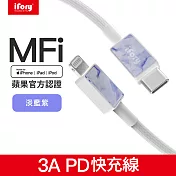 【iFory】Type-C to Lightning蘋果MFi認證 雙層編織充電傳輸線-0.9M(淡藍紫)