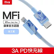【iFory】Type-C to Lightning蘋果MFi認證 雙層編織充電傳輸線-0.9M(淺艾藍)