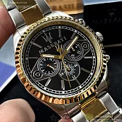 MASERATI瑪莎拉蒂精品錶,編號：R8853100008,42mm圓形金色精鋼錶殼黑色錶盤精鋼金銀相間錶帶