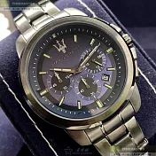 MASERATI瑪莎拉蒂精品錶,編號：R8873621005,42mm圓形槍灰色精鋼錶殼寶藍色錶盤精鋼槍灰錶帶