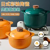 日式彩釉陶瓷煲湯燉湯鍋(L款 3.6L) 綠色L款