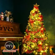 摩達客耶誕-6尺/6呎(180cm)特仕幸福型裝飾綠色聖誕樹 綺紅金雪系配件+100燈LED燈暖白光*1(附控制器/本島免運費)