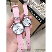 COACH蔻馳精品錶,編號：CH00052,28mm圓形銀精鋼錶殼白色錶盤真皮皮革粉紅錶帶