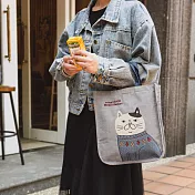 Kiiwi O! 日本連線動物 刺繡毛衣貓 iPad手提包  灰