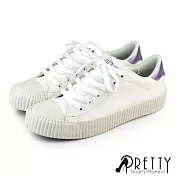 【Pretty】簡約質感皮革餅乾休閒鞋/小白鞋 JP23.5 白紫色