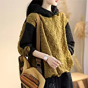 O-ni O-ni新款冬季棉質加厚加絨保暖寬鬆拚色行縫棉連帽外套(21-260) FREE 黃色
