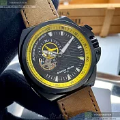 Giorgio Fedon 1919喬治飛登精品錶,編號：GF00038,42mm六角形黑精鋼錶殼黑色錶盤真皮皮革咖啡色錶帶