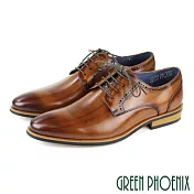 【GREEN PHOENIX】男 商務皮鞋 紳士皮鞋 德比鞋 素面 渲染 雕花 全真皮 EU40 棕色