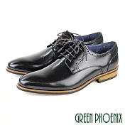 【GREEN PHOENIX】男 商務皮鞋 紳士皮鞋 德比鞋 素面 渲染 雕花 全真皮 EU45 黑色