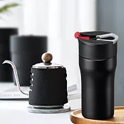 【PO:Selected】丹麥DIY手沖咖啡二件組(手沖咖啡壺-黑/法壓保溫咖啡杯12oz-紅)