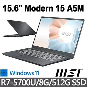 msi微星 Modern 15 A5M-092TW 15.6吋 創作者筆電 (R7-5700U/8G/512G SSD/Win11)